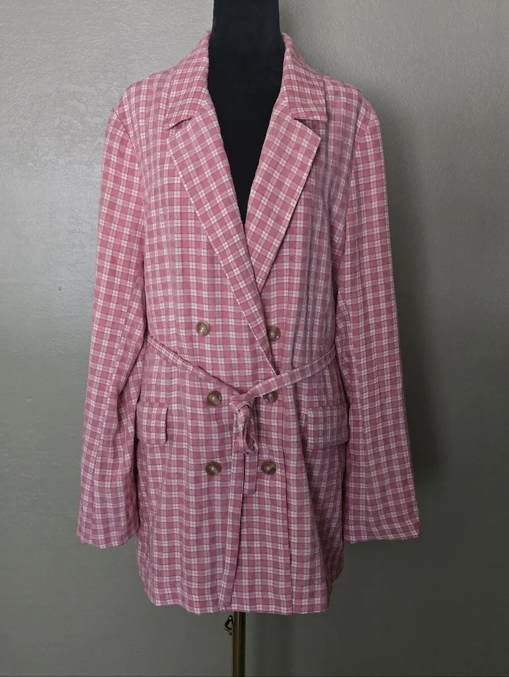 FREE PEOPLE Olivia Gingham Double Breasted Blazer XL